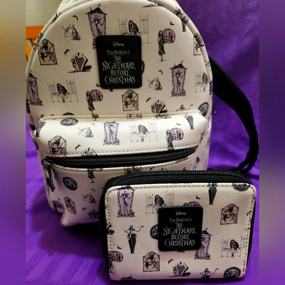 DISNEY NBC Nightmare Before Christmas Loungefly mini backpack and wallet EUC
